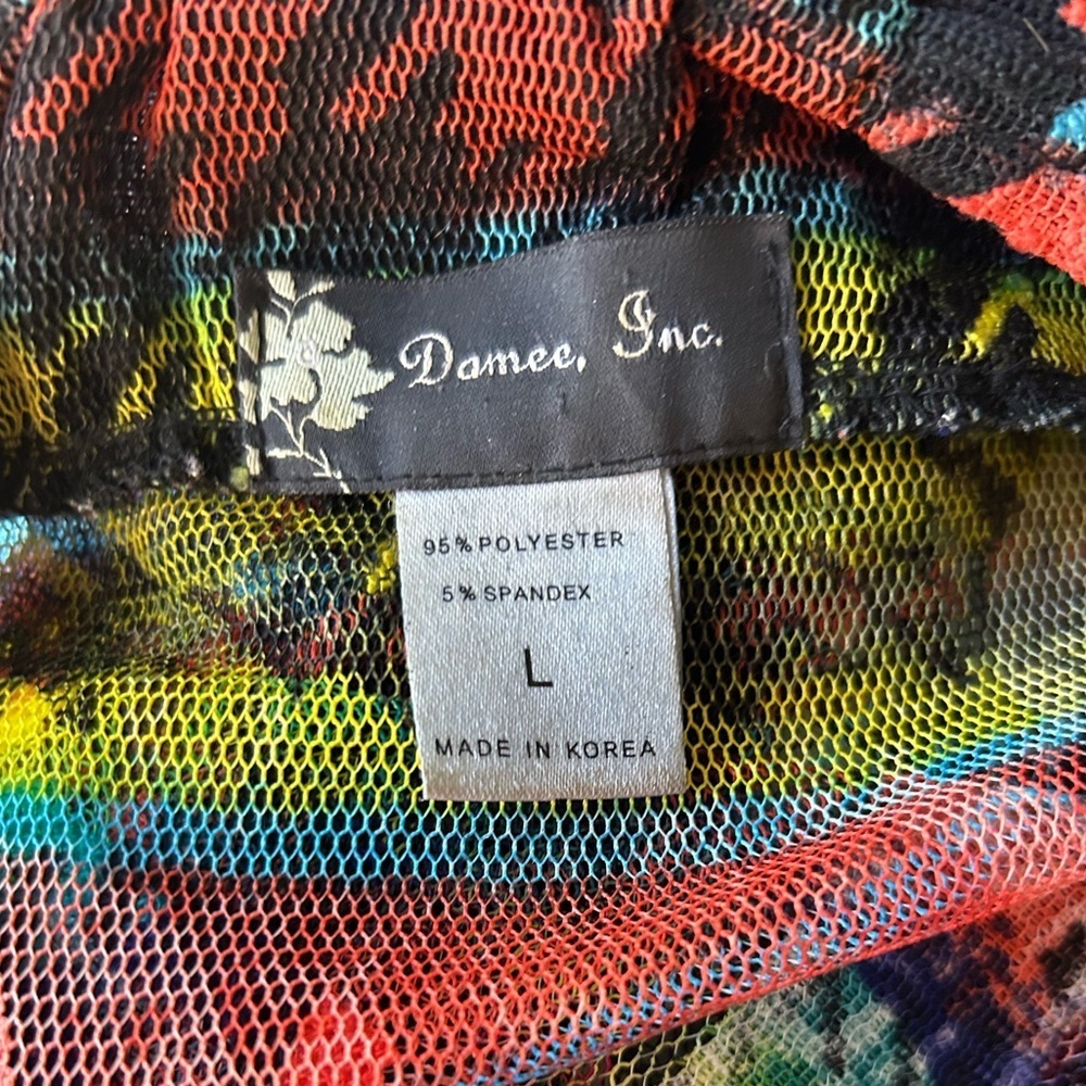 Damee Inc Swing Jacket Sheer Multi Colorful Wire Collar Excellent Size L - Picture 4 of 5
